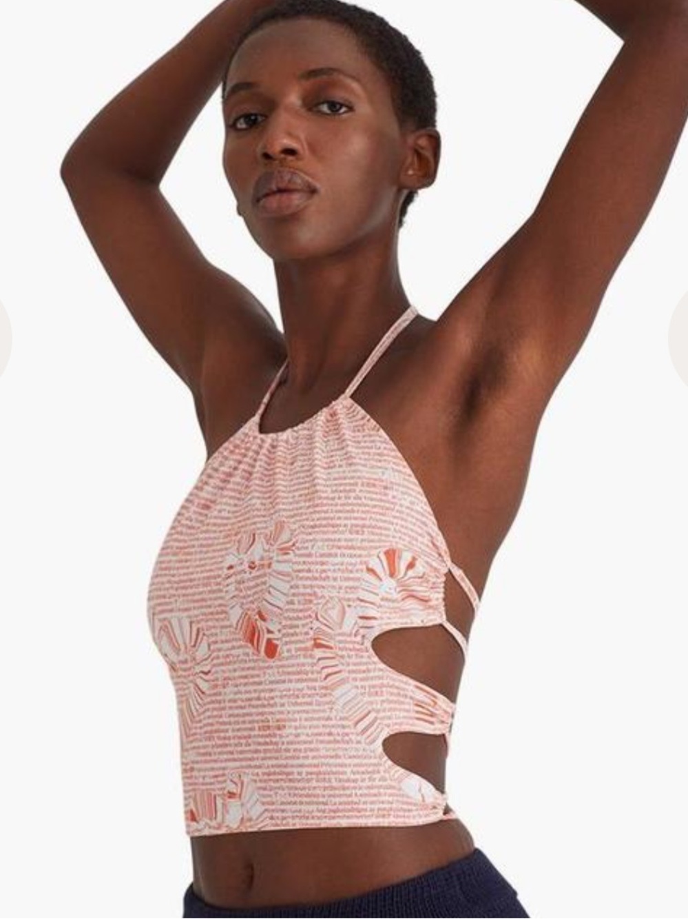 Paloma Wool Amigas Halter Top, featuring an all-over red typographic print detai